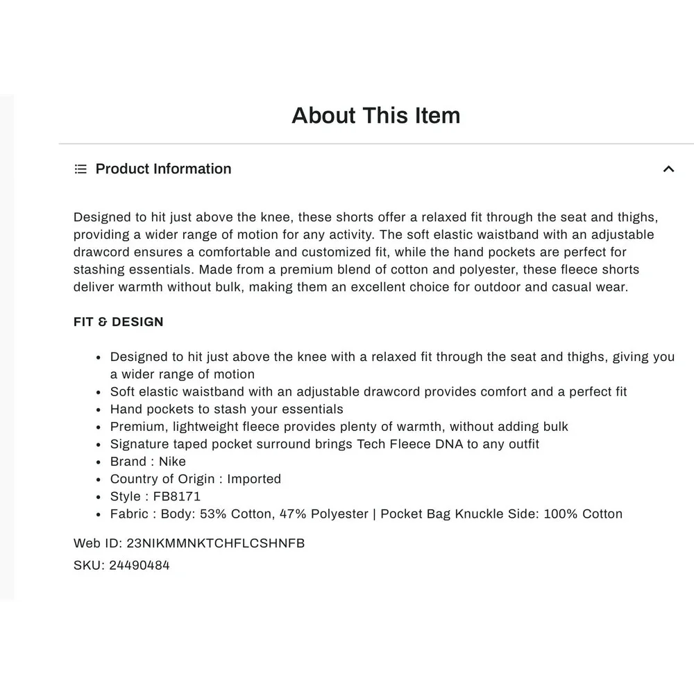 Nike Tech Fleece Men's‎ Gray Shorts Lightweight Athletic Training Large (B) - Picture 4 of 8